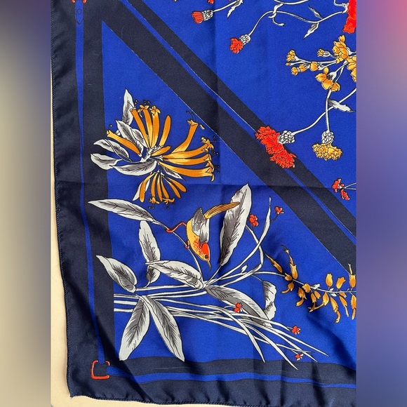 💐🟦Sunkyung Sa Silk Scarf | Yellow/Orange Bouquets | 29" Square | Vtg Japanese - Picture 9 of 17